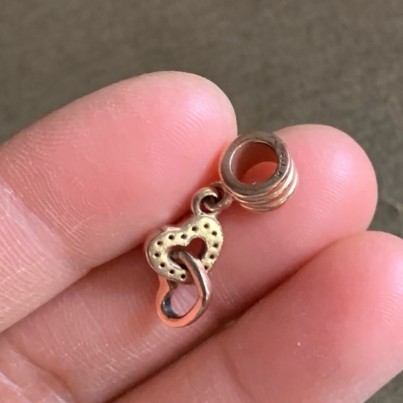 Retired Pandora Rose Interlocking Love Heart Dangle Charm with Clear Zirconia - Picture 5 of 6